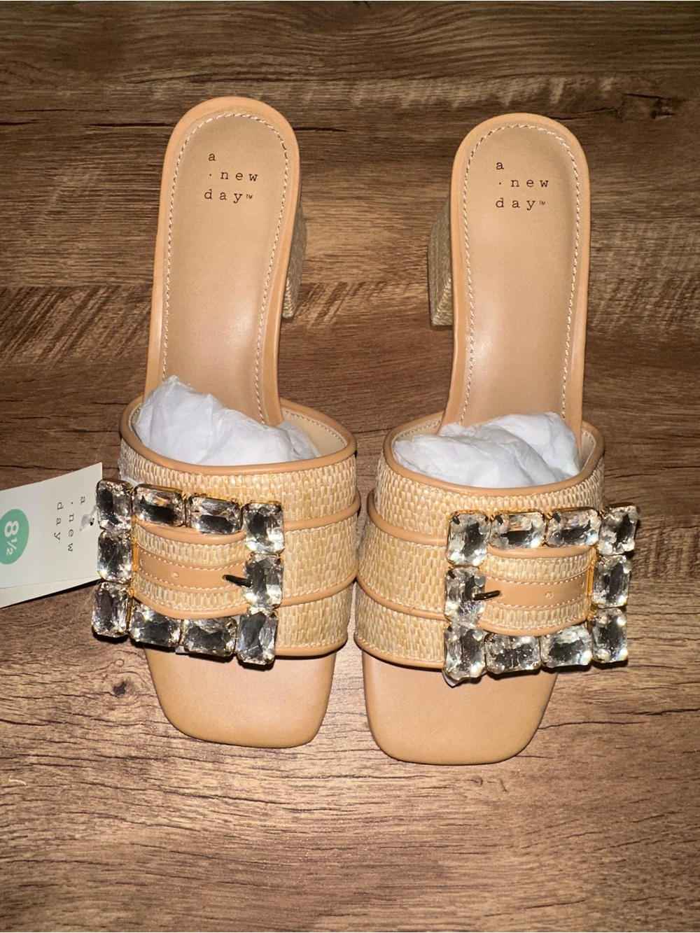 a new day Beige Woven Block Heel Mules with Crystal Buckles - Picture 4 of 8